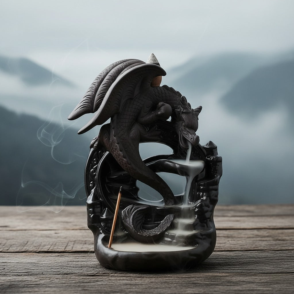 Incensário Cascata Dragão Sagrado em Cerâmica